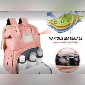 3 in 1 Backpack Diaper Bag Rose Pink